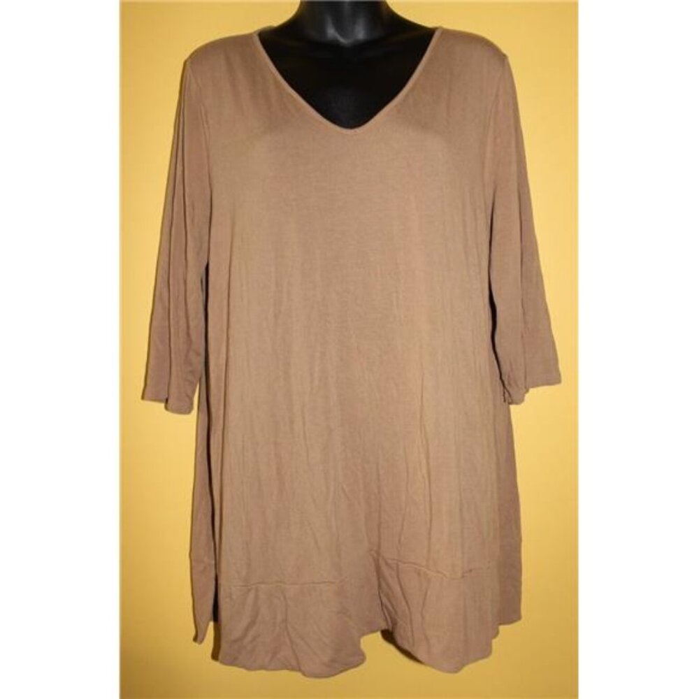 J. Jill Petites Wearever Collection Large Tan V Neck Knit Top 3/4 Slvs A Line
